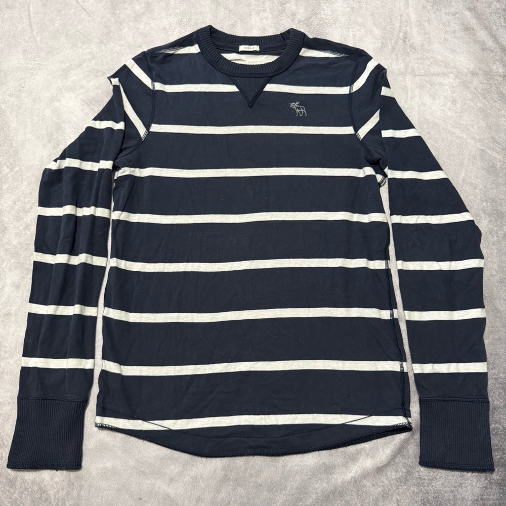 Abercrombie & Fitch Navy and White Striped Long Sleeve Tee